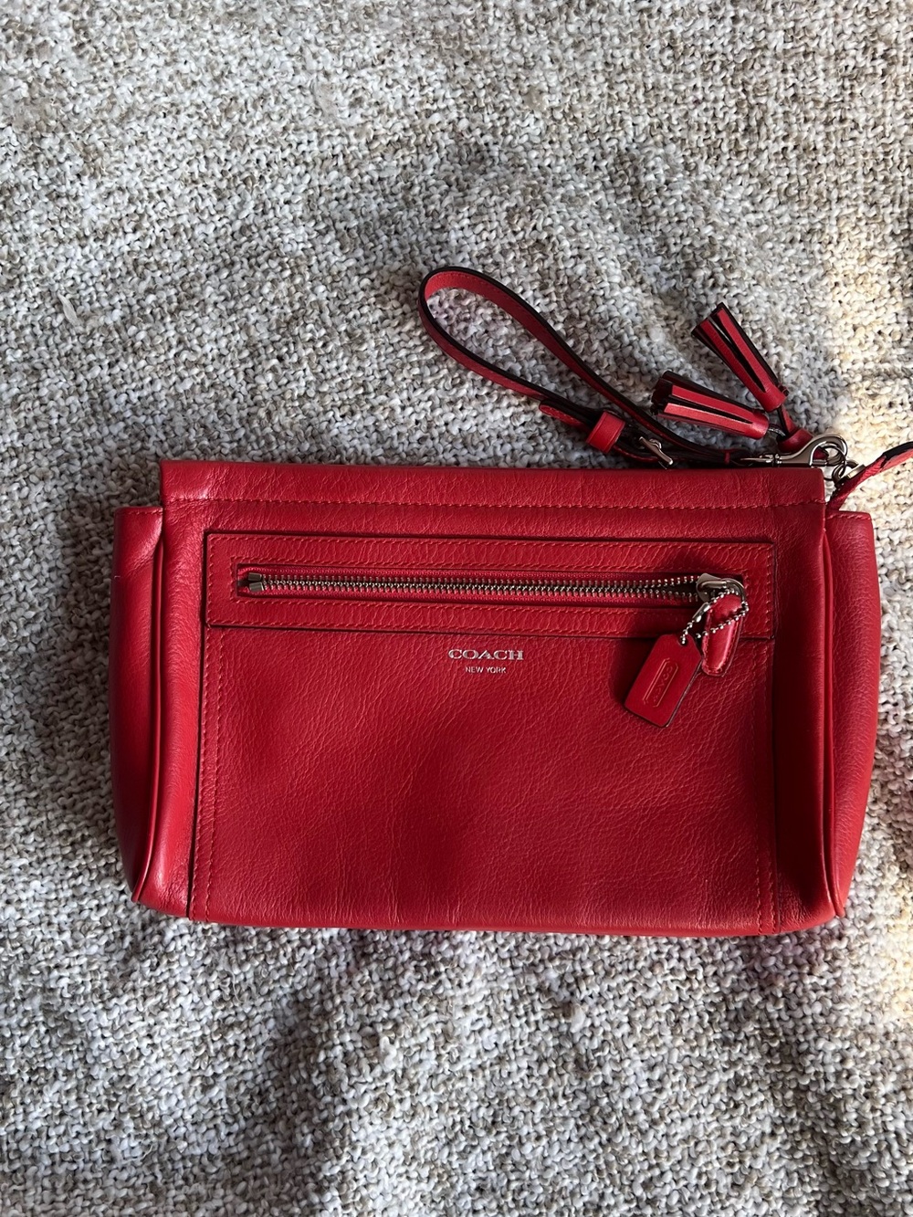 Coach Red Leather Wristlet with Front Zip Pocket